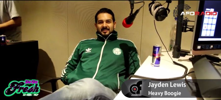 Jayden in a radio studio interview for Heavy Boogie